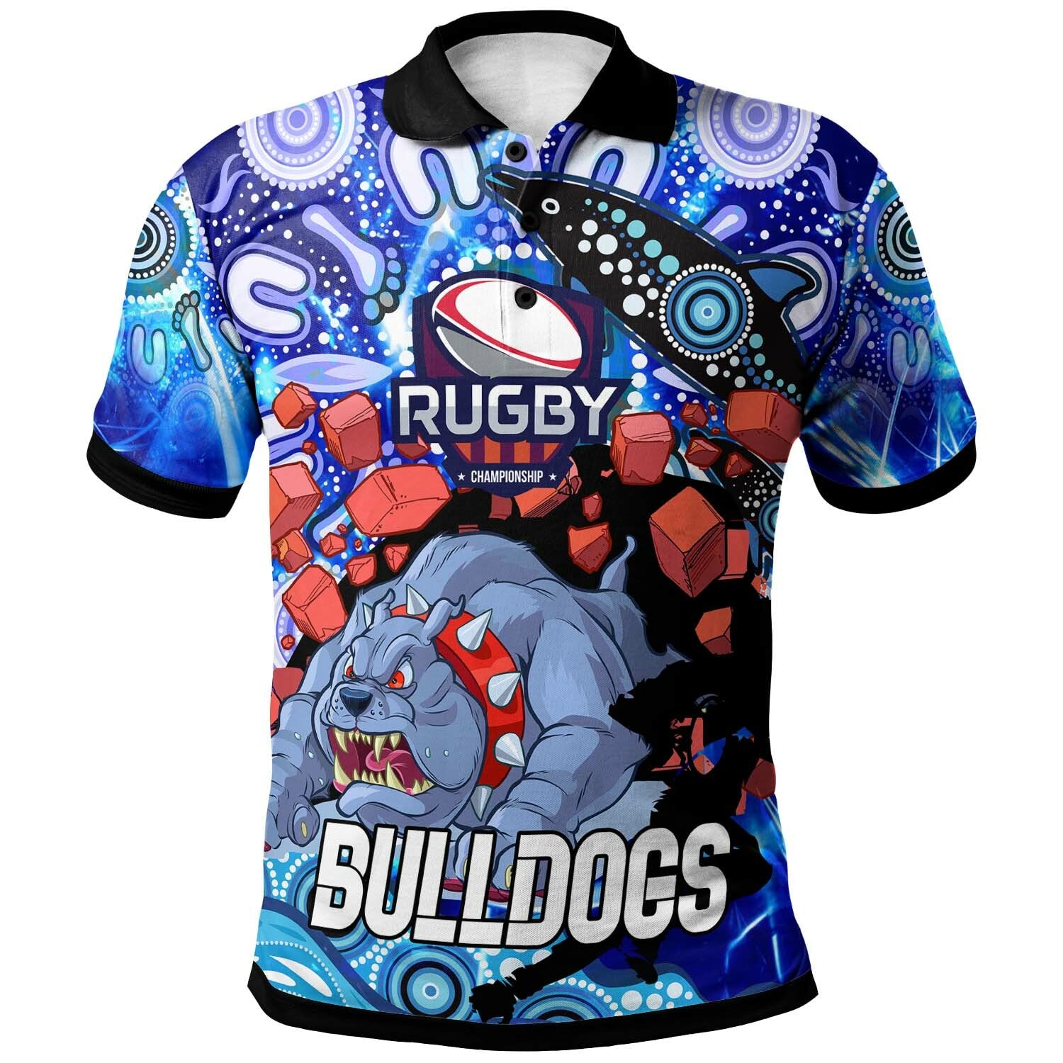 bulldogs-rugby-polo-shirt-custom-personalised-angry-bulldogs-with-aboriginal-culture-and-dot-painting-player-and-number-polo-shirt