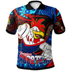 roosters-rugby-polo-shirt-custom-roosters-mascot-with-rugby-aboriginal-dot-painting-player-and-number-polo-shirt