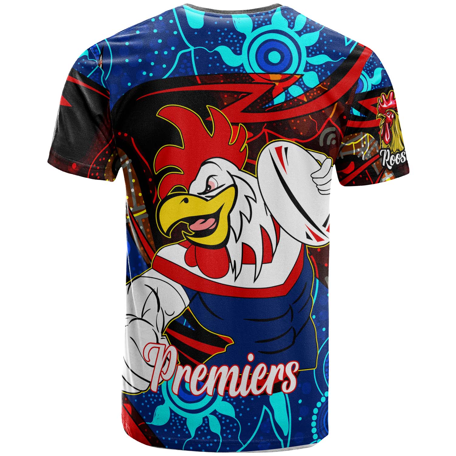 roosters-rugby-t-shirt-custom-roosters-mascot-with-rugby-aboriginal-dot-painting-player-and-number-t-shirt