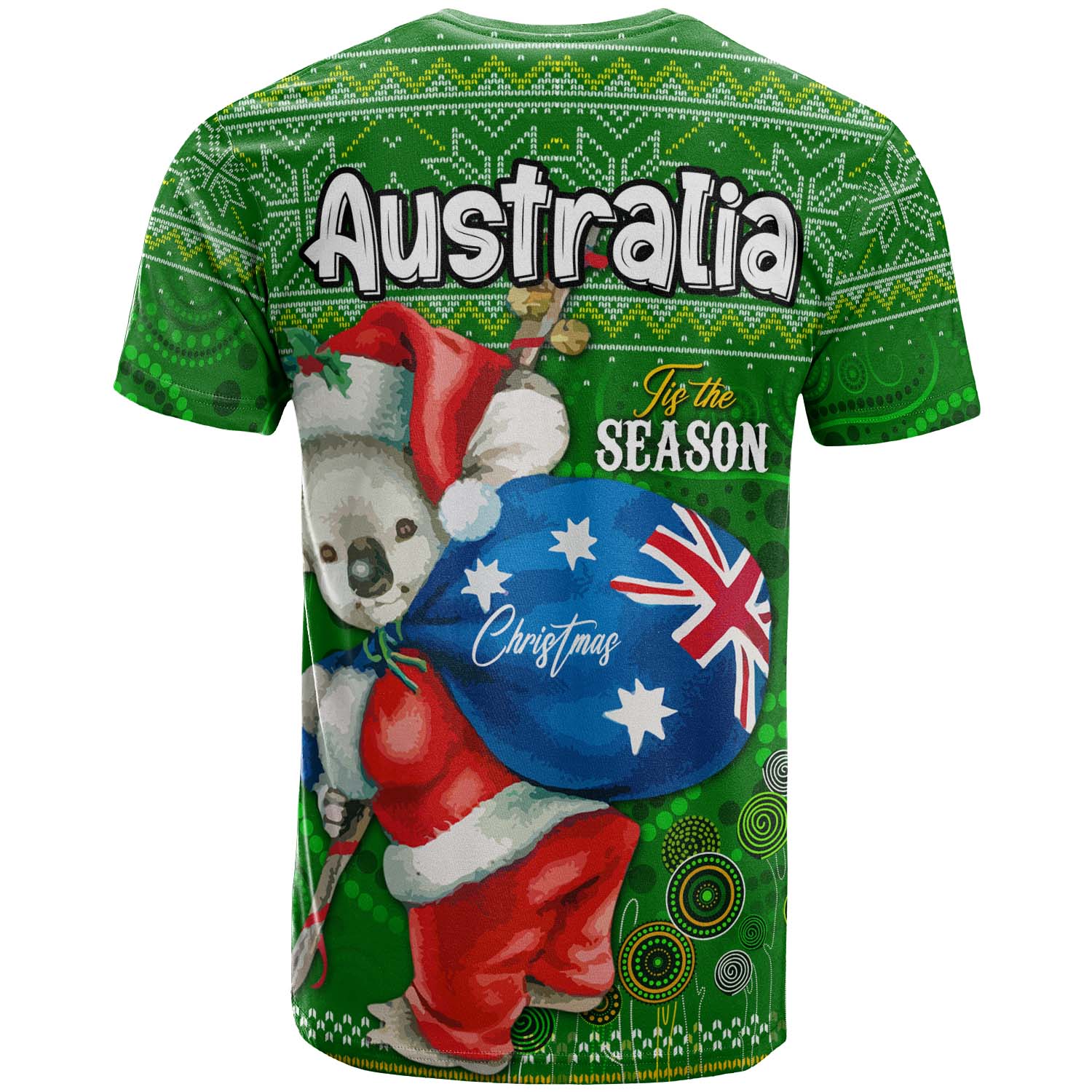 aboriginal-christmas-t-shirt-custom-australia-koala-ugly-christmas-with-aboriginal-inspired-green-t-shirt