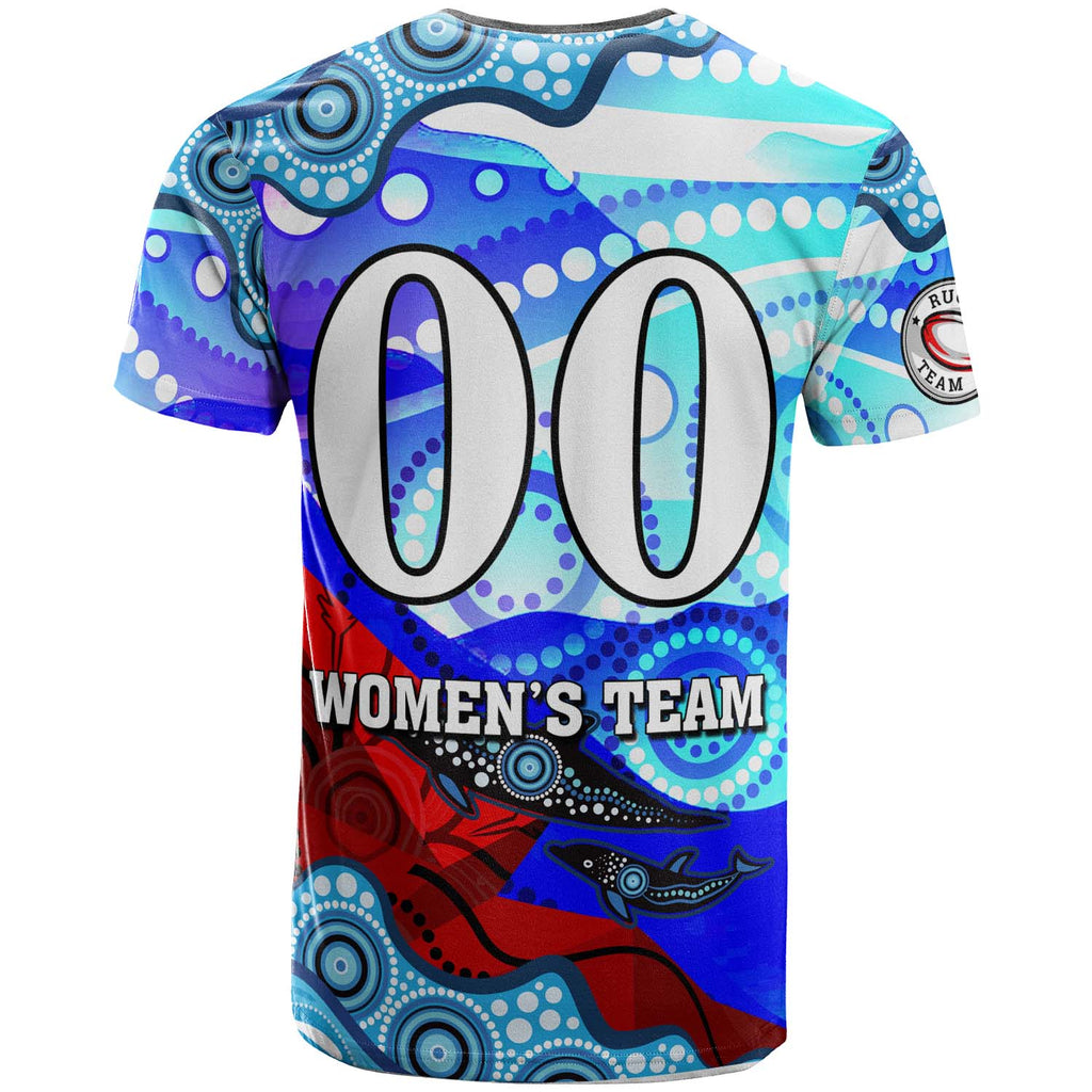nrlw-knights-rugby-t-shirt-custom-woman-knights-with-aboriginal-dot-painting-style-player-and-number-woman-t-shirt