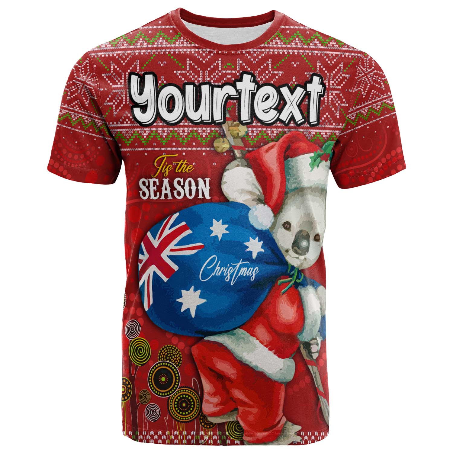 aboriginal-christmas-t-shirt-custom-australia-koala-ugly-christmas-with-aboriginal-inspired-red-t-shirt