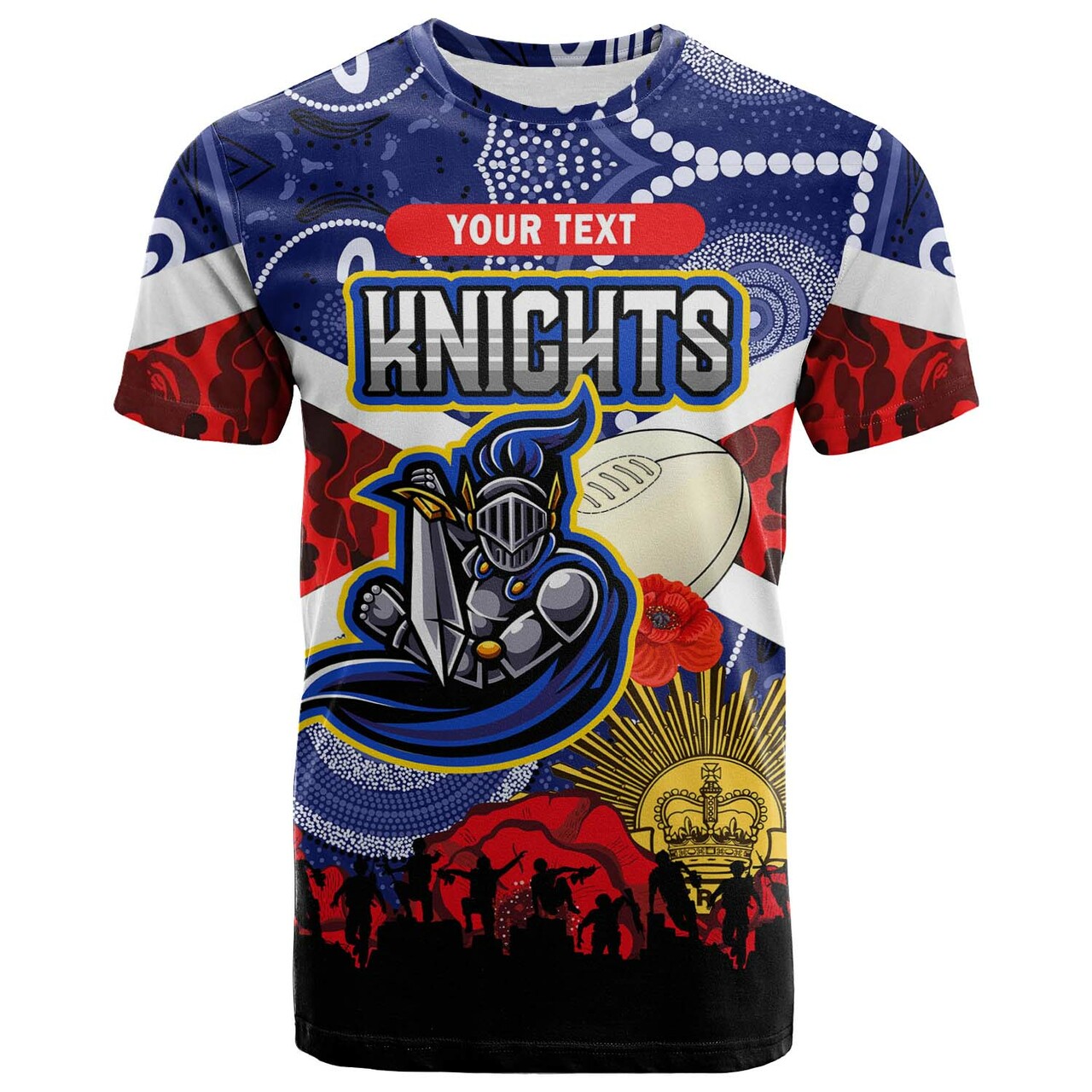 knights-rugby-t-shirt-custom-anzac-day-newcastle-knights-aboriginal-patterns-t-shirt-1