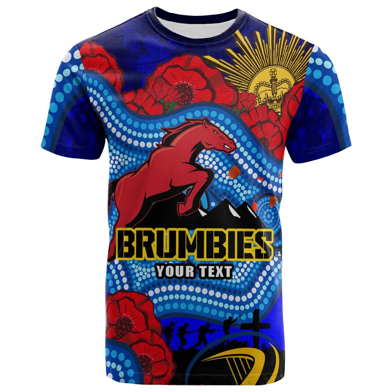 brumbies-rugby-t-shirt-custom-anzac-day-brumbies-aboriginal-pattern-with-horse-and-poppy-flower