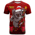aboriginal-christmas-t-shirt-custom-aussie-koala-christmas-poinsettia-with-aboriginal-inspired-t-shirt