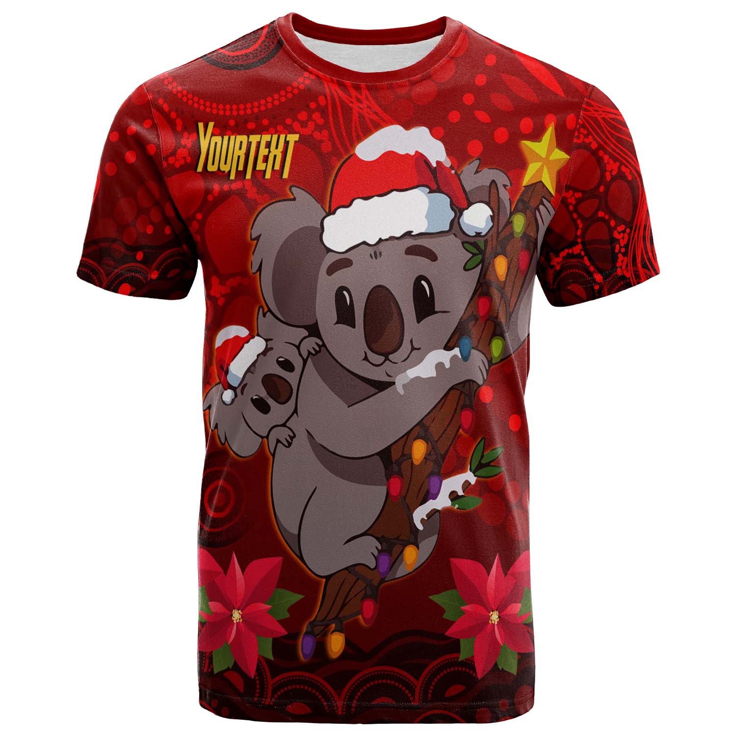 aboriginal-christmas-t-shirt-custom-aussie-koala-christmas-poinsettia-with-aboriginal-inspired-t-shirt