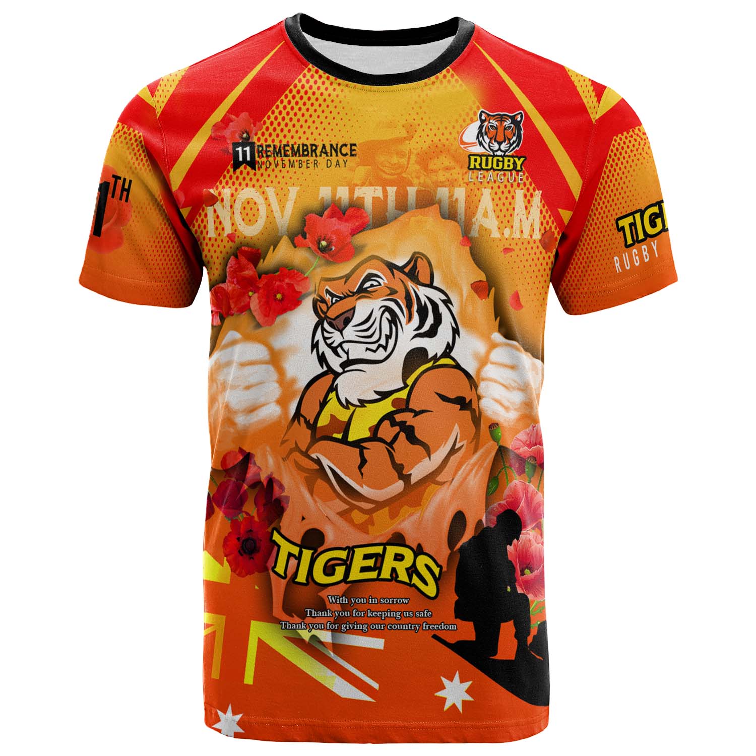 tigers-rugby-t-shirt-custom-tigers-remembrance-day-lest-we-forget-poppies-t-shirt