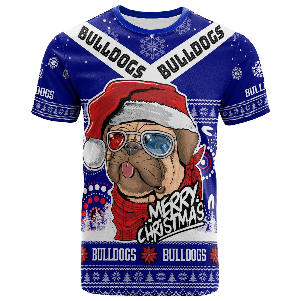 bulldogs-rugby-christmas-t-shirt-custom-bulldogs-ugly-christmas-and-aboriginal-patterns-t-shirt