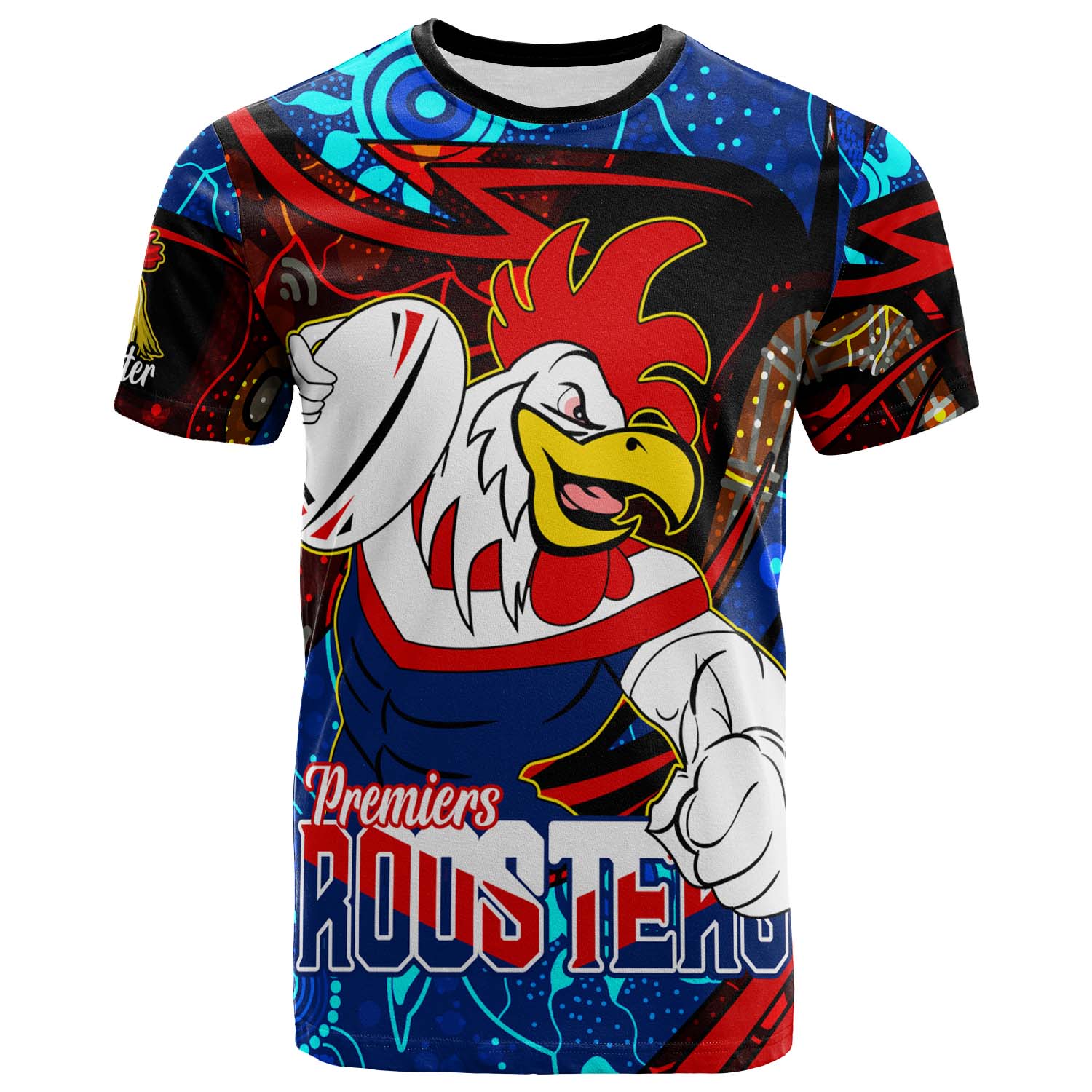 roosters-rugby-t-shirt-custom-roosters-mascot-with-rugby-aboriginal-dot-painting-player-and-number-t-shirt