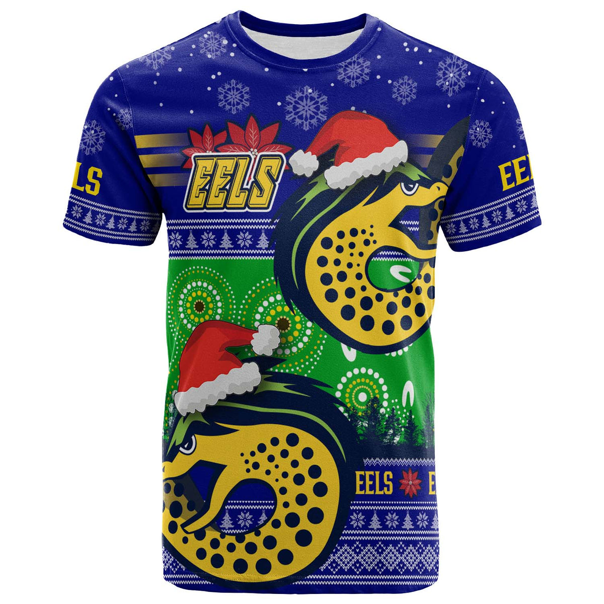 eels-rugby-christmas-t-shirt-custom-eels-ugly-christmas-and-aboriginal-patterns-t-shirt