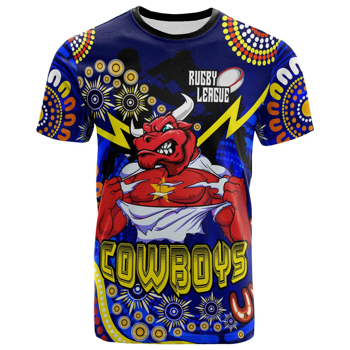 cowboys-rugby-t-shirt-custom-cowboys-bulls-with-aboriginal-dot-painting-player-and-number-t-shirt
