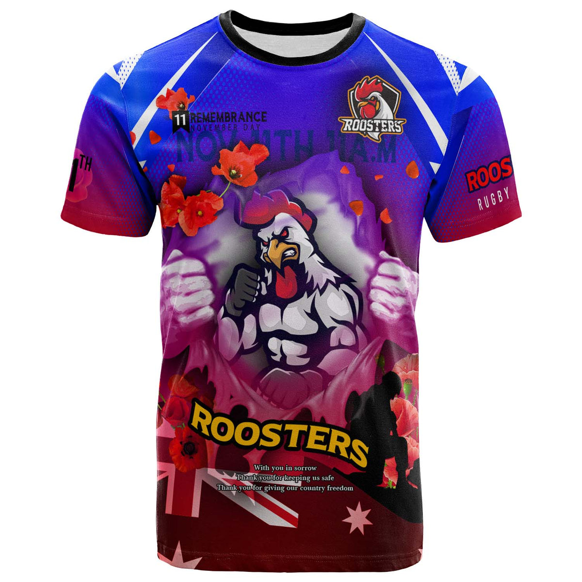 roosters-rugby-t-shirt-custom-roosters-remembrance-day-lest-we-forget-poppies-t-shirt