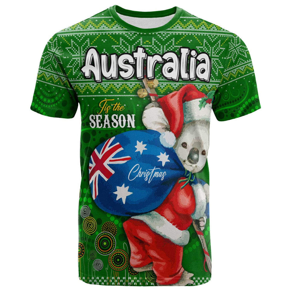 aboriginal-christmas-t-shirt-custom-australia-koala-ugly-christmas-with-aboriginal-inspired-green-t-shirt