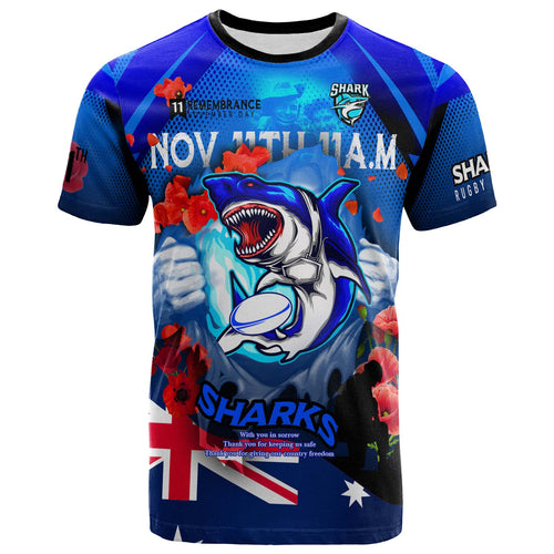 sharks-rugby-t-shirt-custom-sharks-remembrance-day-lest-we-forget-poppies-t-shirt