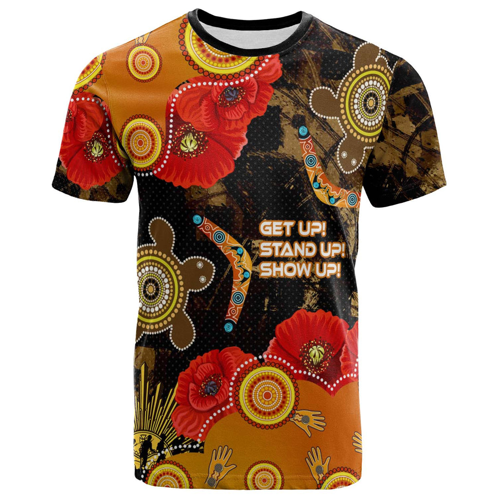 australia-anzac-day-and-naidoc-week-2023-t-shirt-poppy-flower-with-aboriginal-inspired-style-and-turtle-indigenous-t-shirt