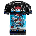 sharks-rugby-christmas-t-shirt-custom-sharks-ugly-christmas-and-aboriginal-patterns-t-shirt