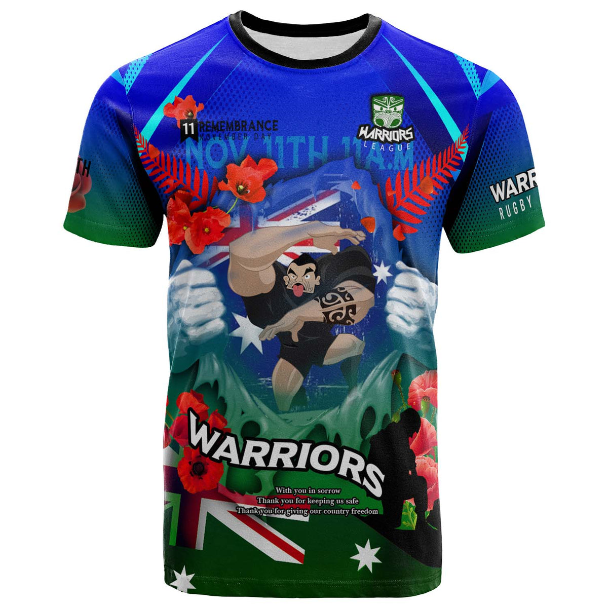 warriors-rugby-t-shirt-custom-warriors-remembrance-day-lest-we-forget-poppies-t-shirt