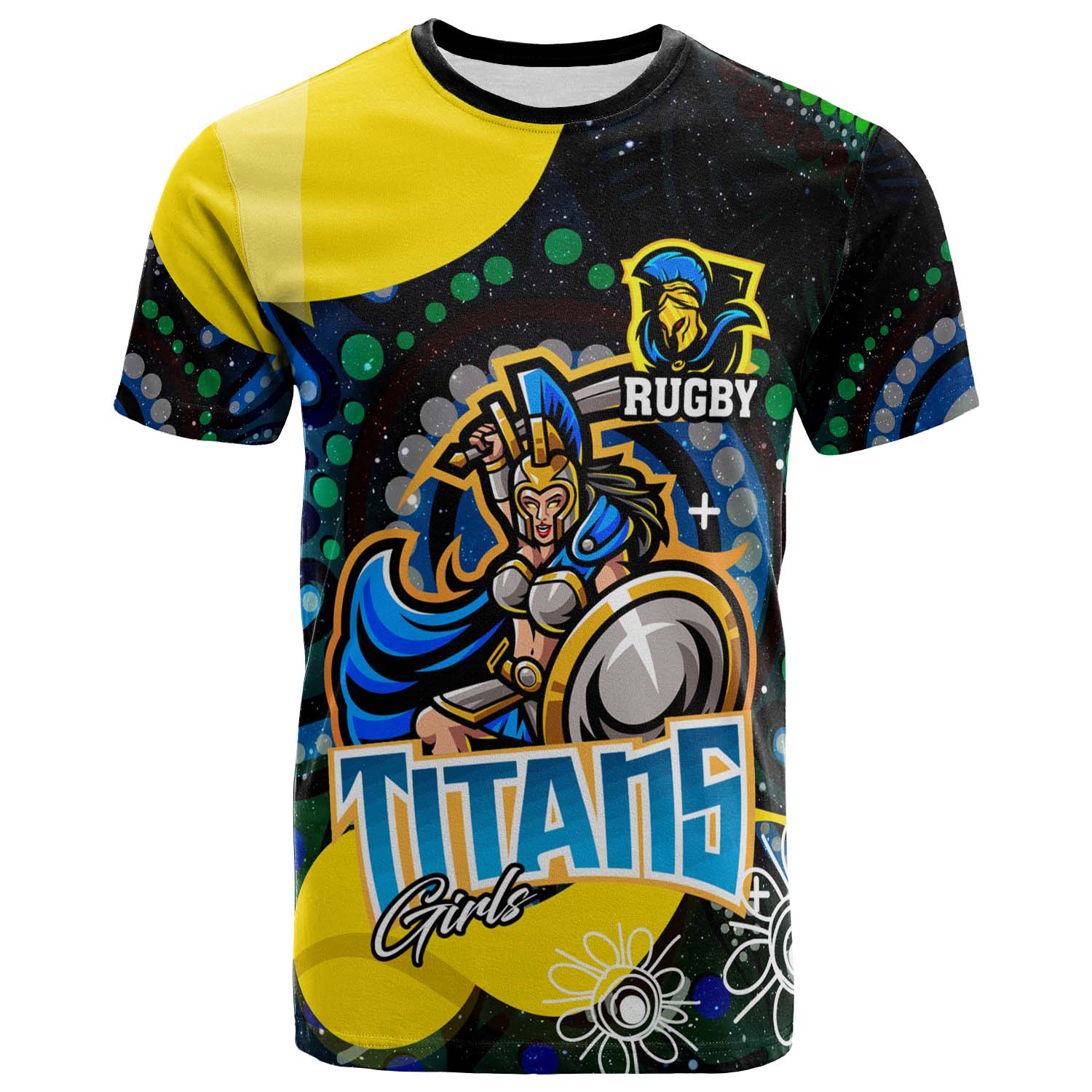 nrlw-titans-rugby-t-shirt-custom-titans-rugby-aboriginal-dot-painting-player-and-number-woman-t-shirt
