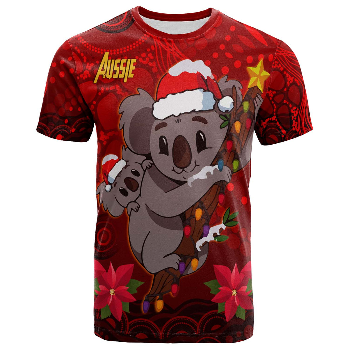aboriginal-christmas-t-shirt-custom-aussie-koala-christmas-poinsettia-with-aboriginal-inspired-t-shirt