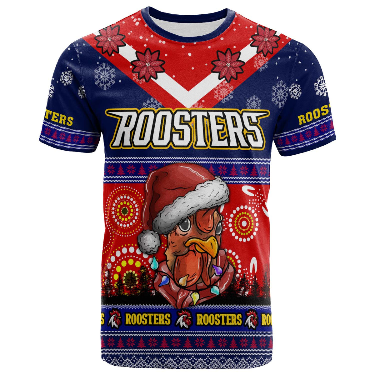 roosters-rugby-christmas-t-shirt-custom-roosters-ugly-christmas-and-aboriginal-patterns-t-shirt