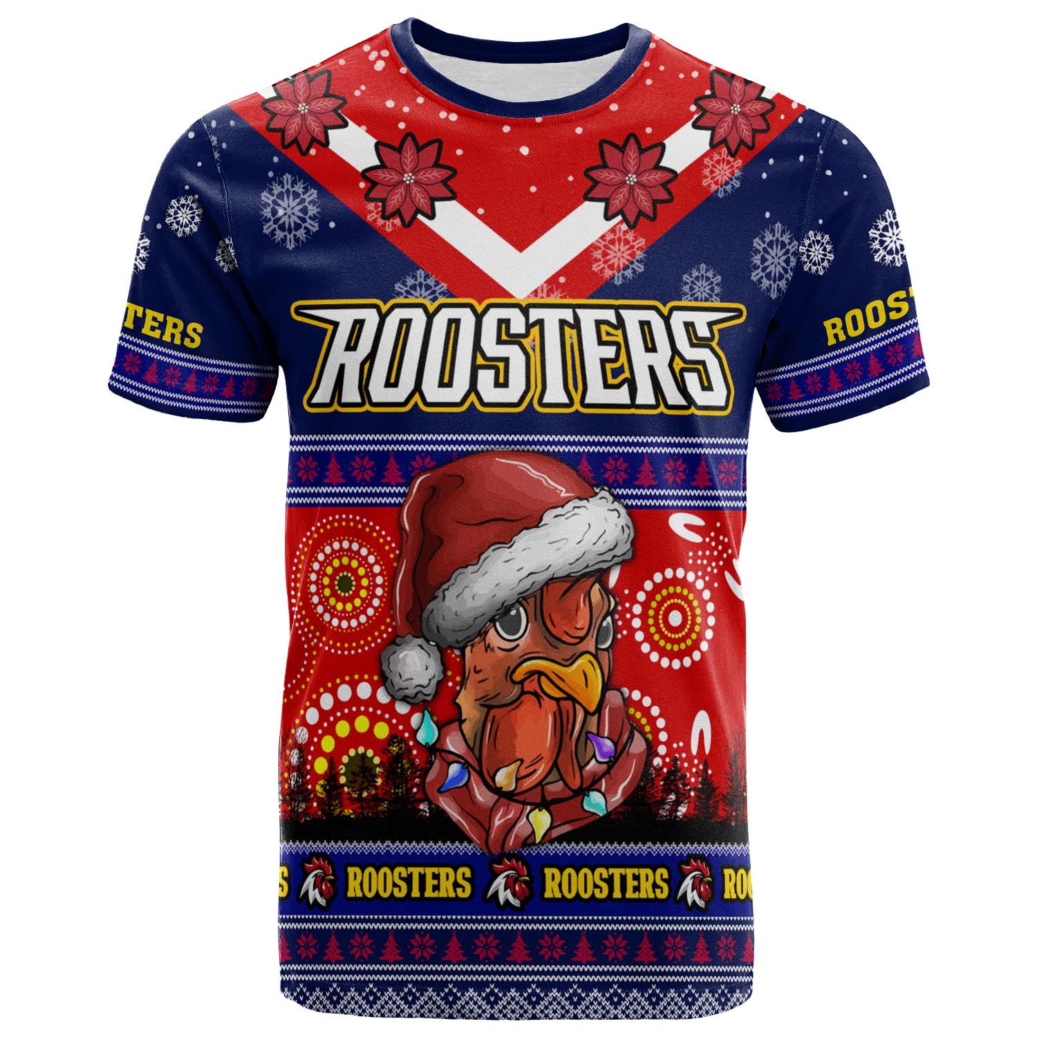 roosters-rugby-christmas-t-shirt-custom-roosters-ugly-christmas-and-aboriginal-patterns-t-shirt