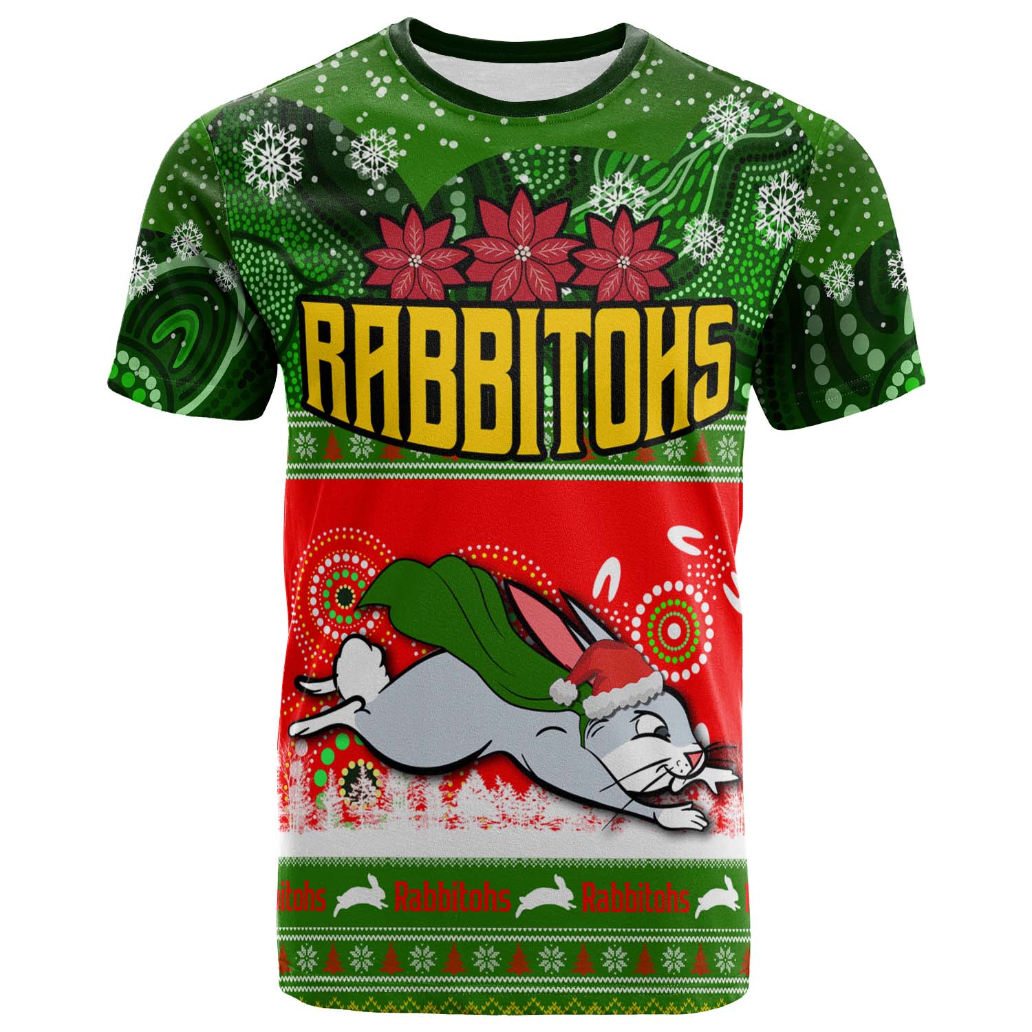 rabbitohs-rugby-christmas-t-shirt-custom-rabbitohs-ugly-christmas-and-aboriginal-patterns-t-shirt