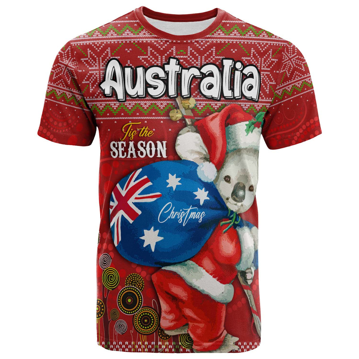 aboriginal-christmas-t-shirt-custom-australia-koala-ugly-christmas-with-aboriginal-inspired-red-t-shirt