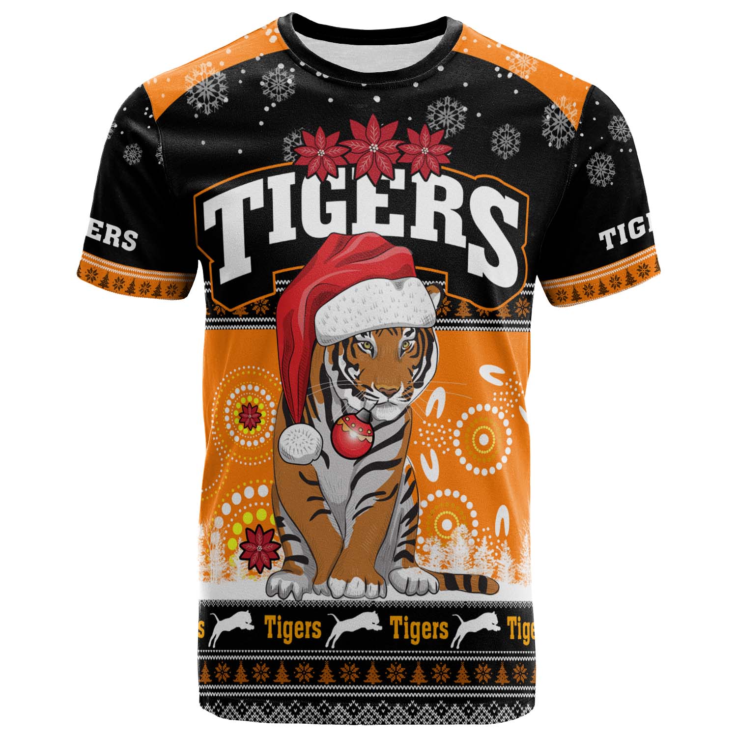 tigers-rugby-christmas-t-shirt-custom-tigers-ugly-christmas-and-aboriginal-patterns-t-shirt