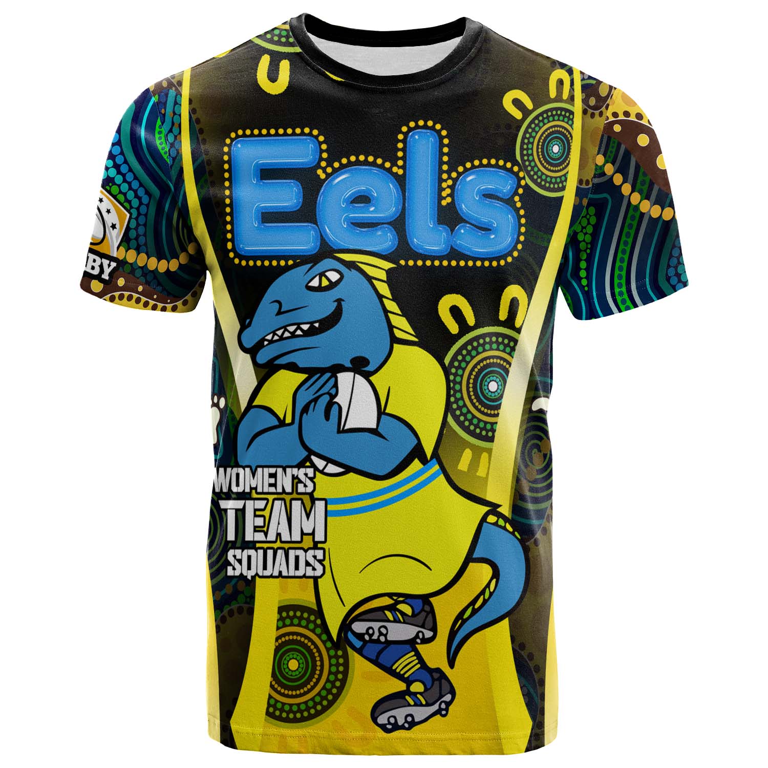 nrlw-eels-rugby-t-shirt-custom-eels-womens-rugby-league-with-aboriginal-dot-painting-player-and-number-t-shirt