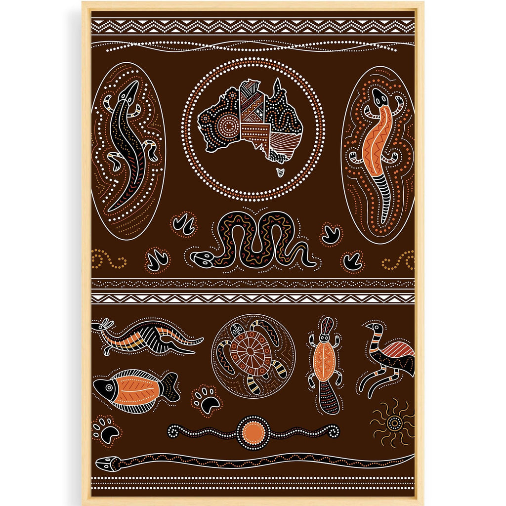 printed-canvas-indigenous-brown-lizard-dot-painting-art