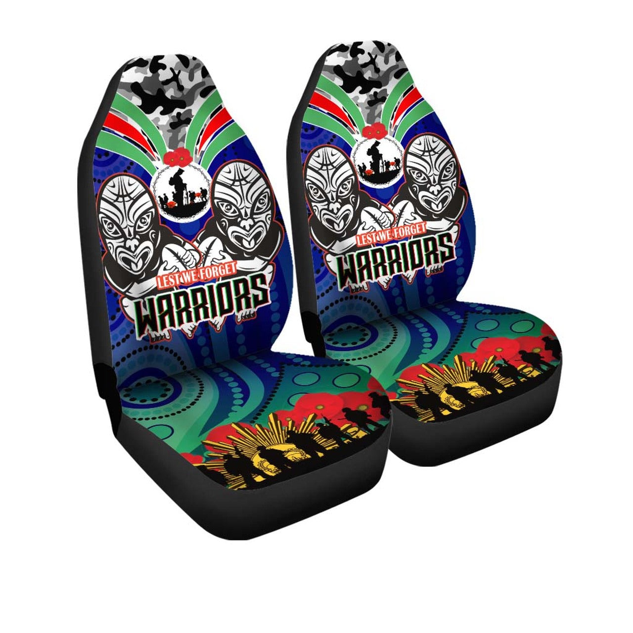 warrior-rugby-anzac-aboriginal-car-seat-cover-new-zealand-warriors-anzac-day-with-maori-mask-car-seat-cover