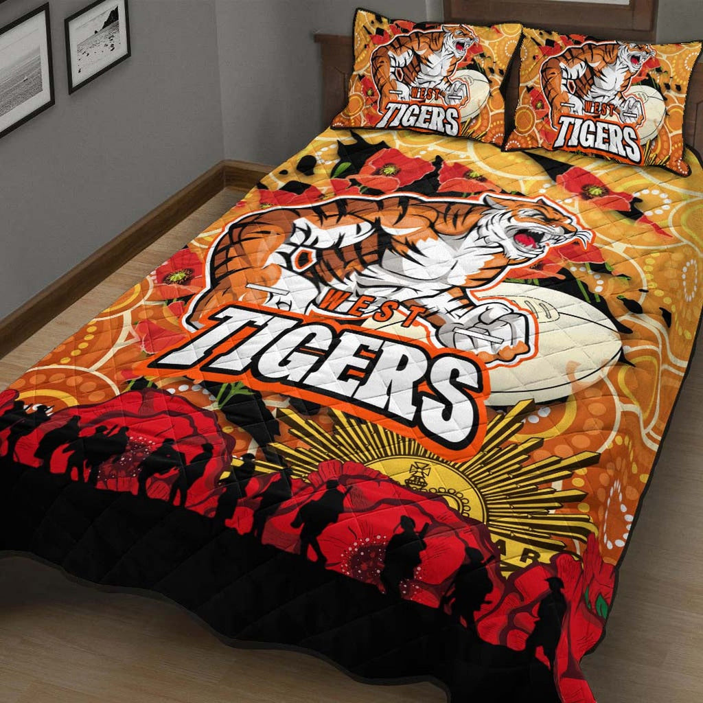 tigers-rugby-anzac-aboriginal-quilt-bed-set-tigers-rugby-with-remembrance-day-poppy-flower-quilt-bed-set