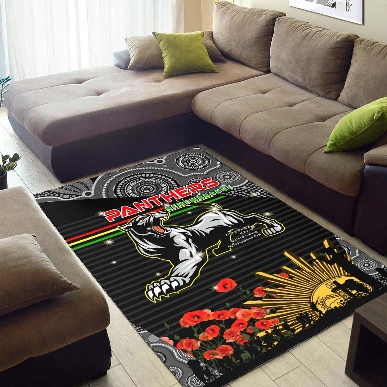 panthers-rugby-anzac-aboriginal-rug-custom-penrith-panthers-with-poppy-flower-art-rug