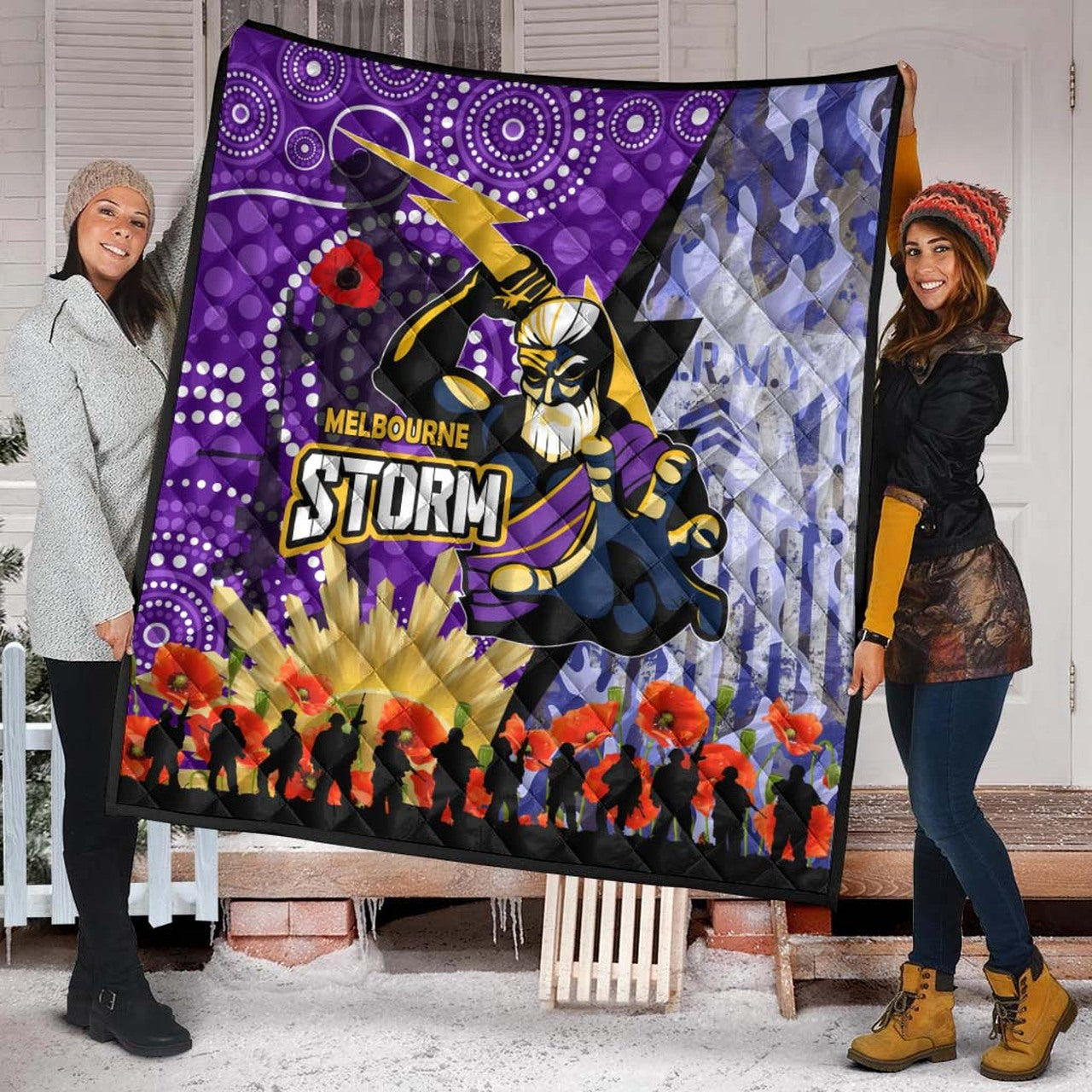 storm-rugby-anzac-aboriginal-quilt-melbourne-storm-with-remembrance-day-poppy-flower-quilt