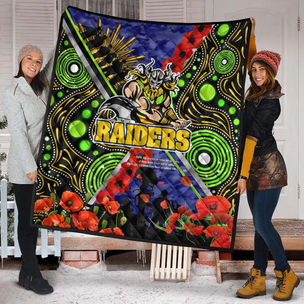 raiders-rugby-anzac-aboriginal-quilt-canberra-raiders-with-anzac-day-poppy-flower-quilt