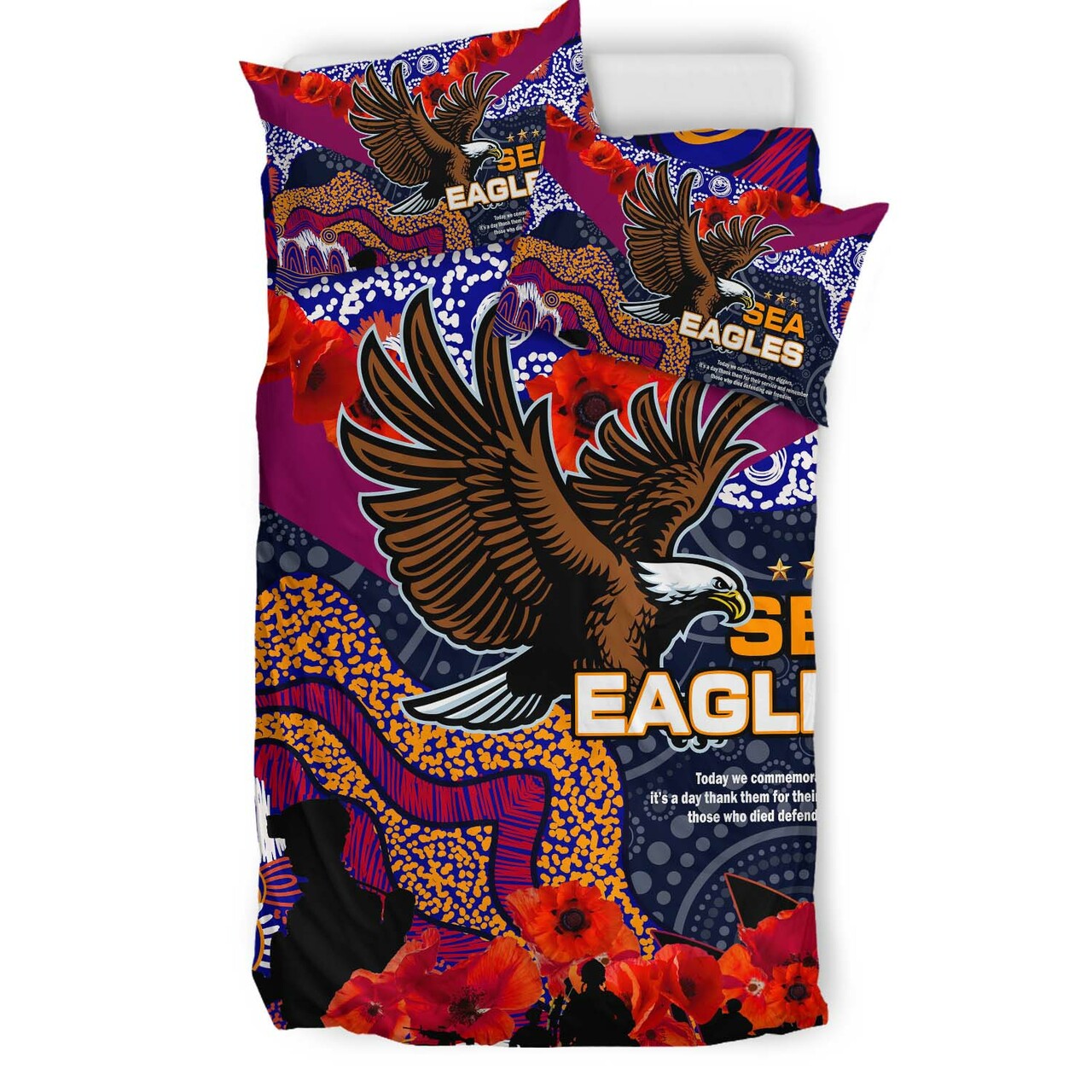 sea-eagles-rugby-anzac-aboriginal-bedding-set-manly-warringah-sea-eagles-with-anzac-day-poppy-flower-bedding-set
