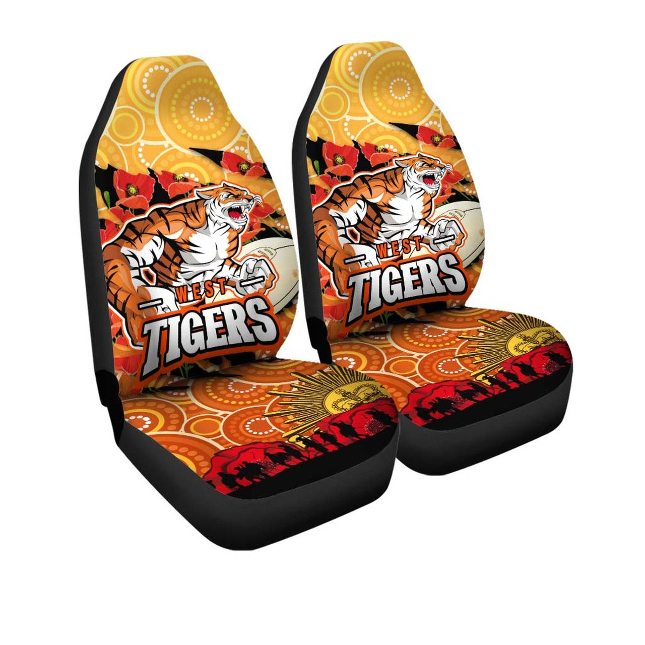tigers-rugby-anzac-aboriginal-car-seat-cover-tigers-rugby-with-remembrance-day-poppy-flower-car-seat-cover
