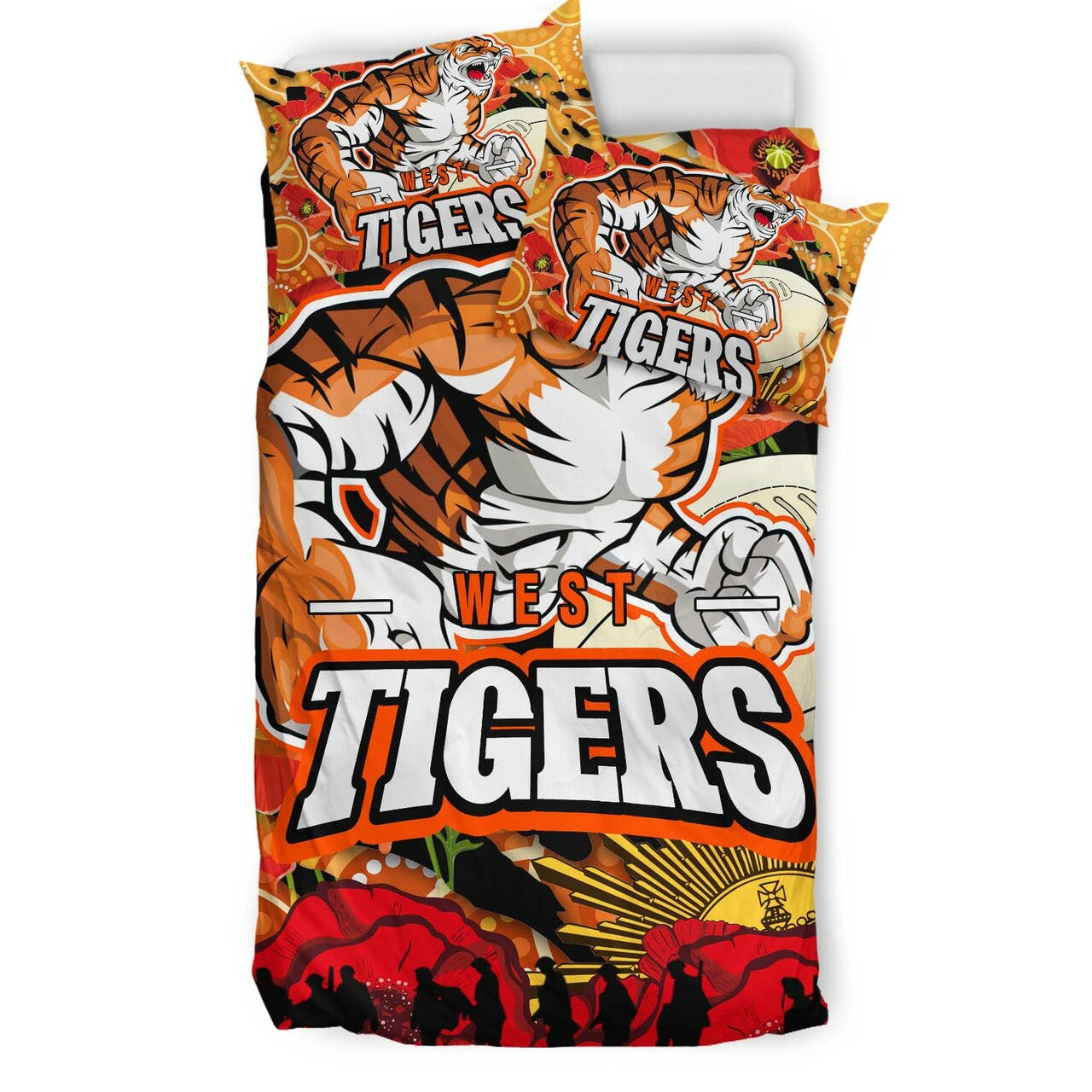 tigers-rugby-anzac-aboriginal-bedding-set-tigers-rugby-with-remembrance-day-poppy-flower-bedding-set