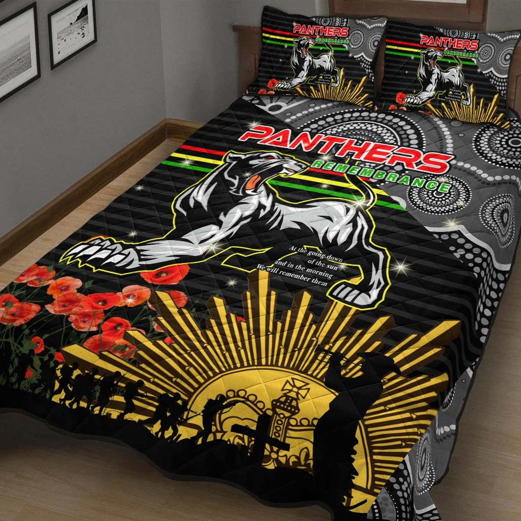 panthers-rugby-anzac-aboriginal-quilt-bed-set-penrith-panthers-with-poppy-flower-art-quilt-bed-set