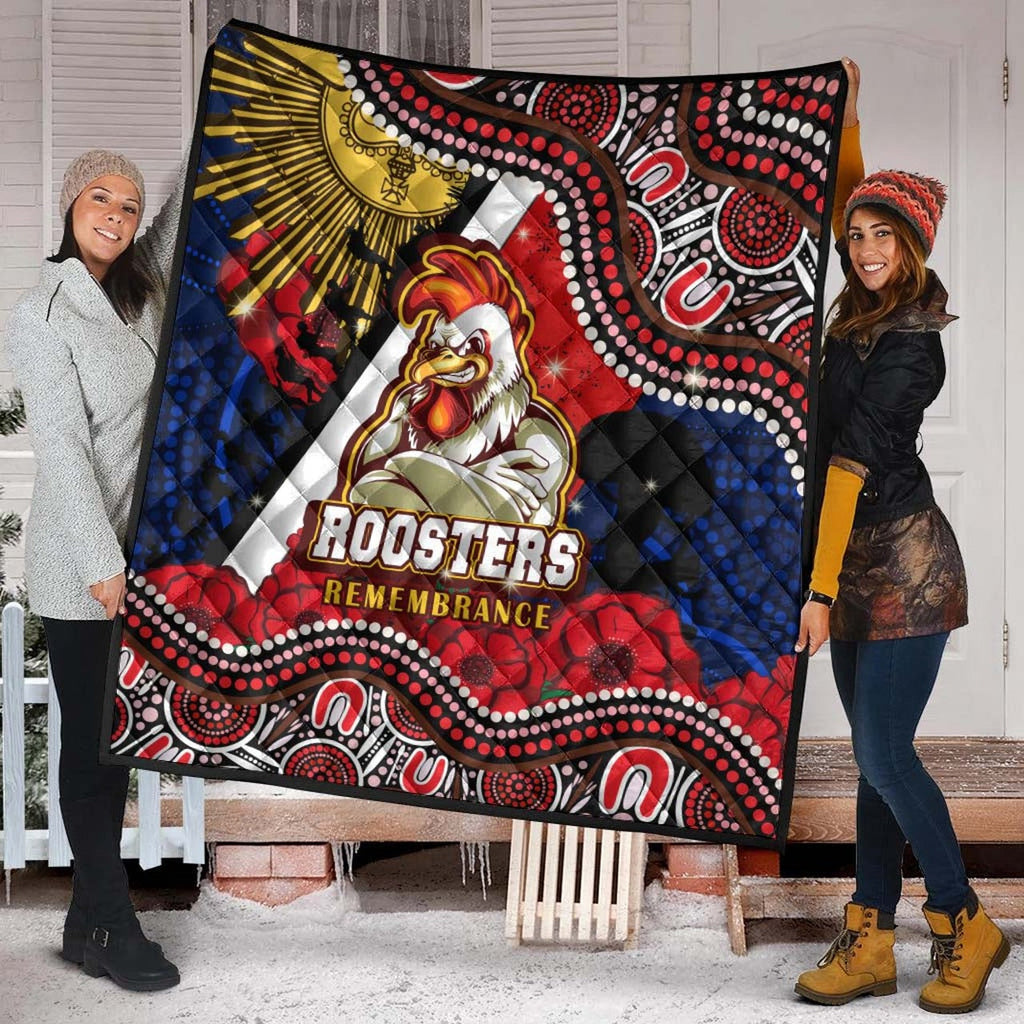 roosters-rugby-anzac-aboriginal-quilt-sydney-roosters-with-remembrance-day-poppy-flower-quilt