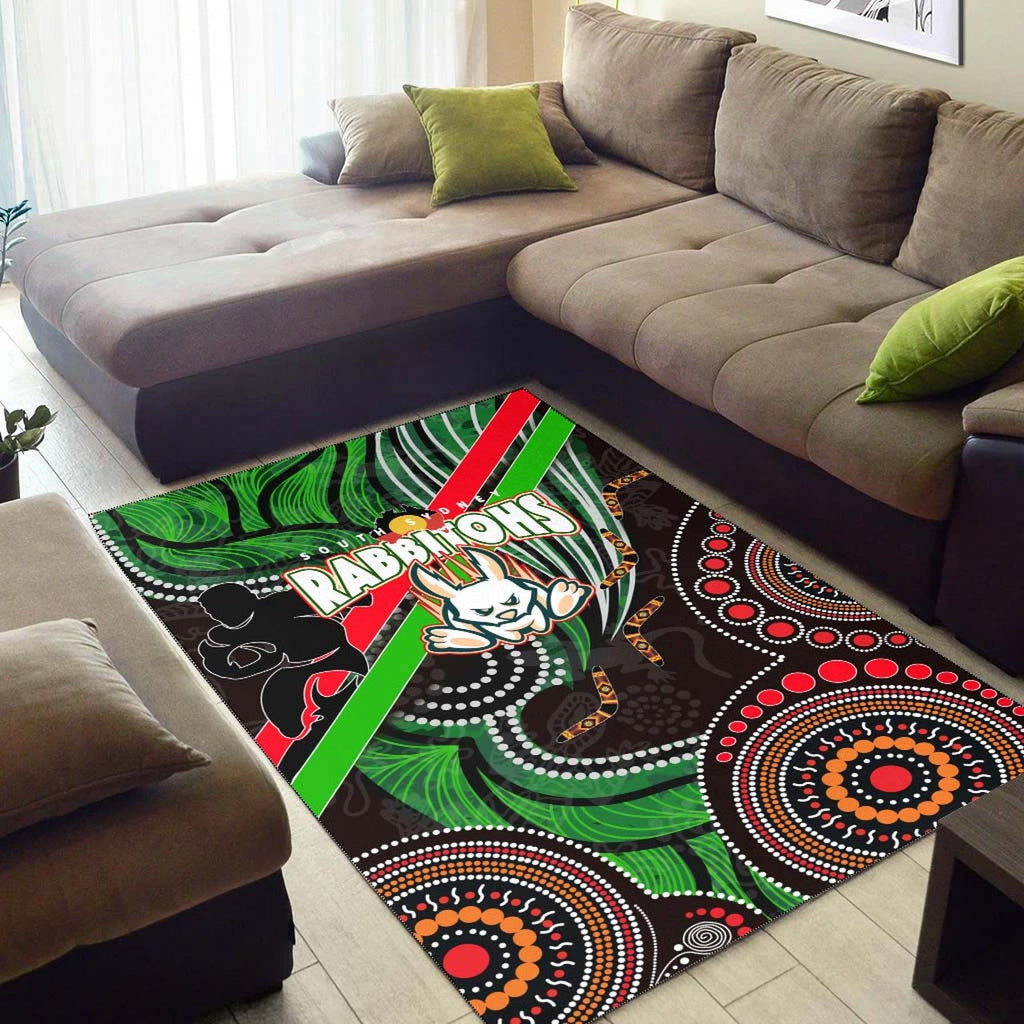 rabbitohs-rugby-anzac-aboriginal-rug-rabbitohs-remembrance-day-with-poppy-flower-rug