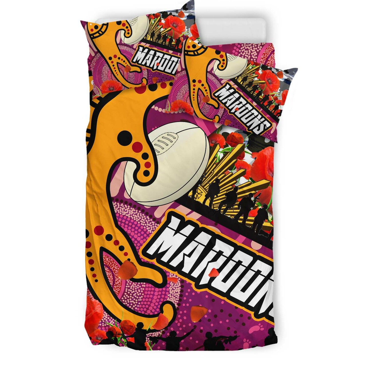 maroons-rugby-anzac-aboriginal-bedding-set-maroons-aboriginal-pattern-with-anzac-day-poppy-flower-bedding-set