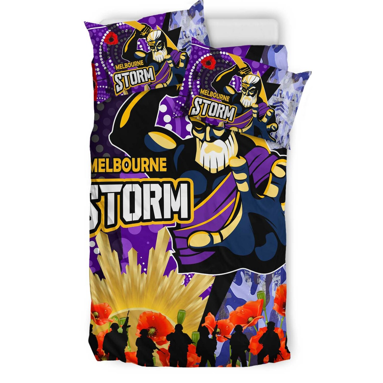 storm-rugby-anzac-aboriginal-bedding-set-melbourne-storm-with-remembrance-day-poppy-flower-bedding-set