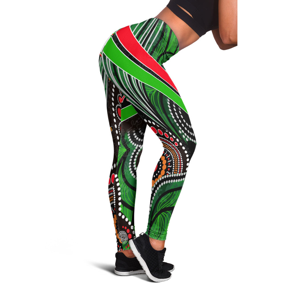 rabbitohs-rugby-leggings-indigenous-rabbitohs-dreaming-dot-painting-style