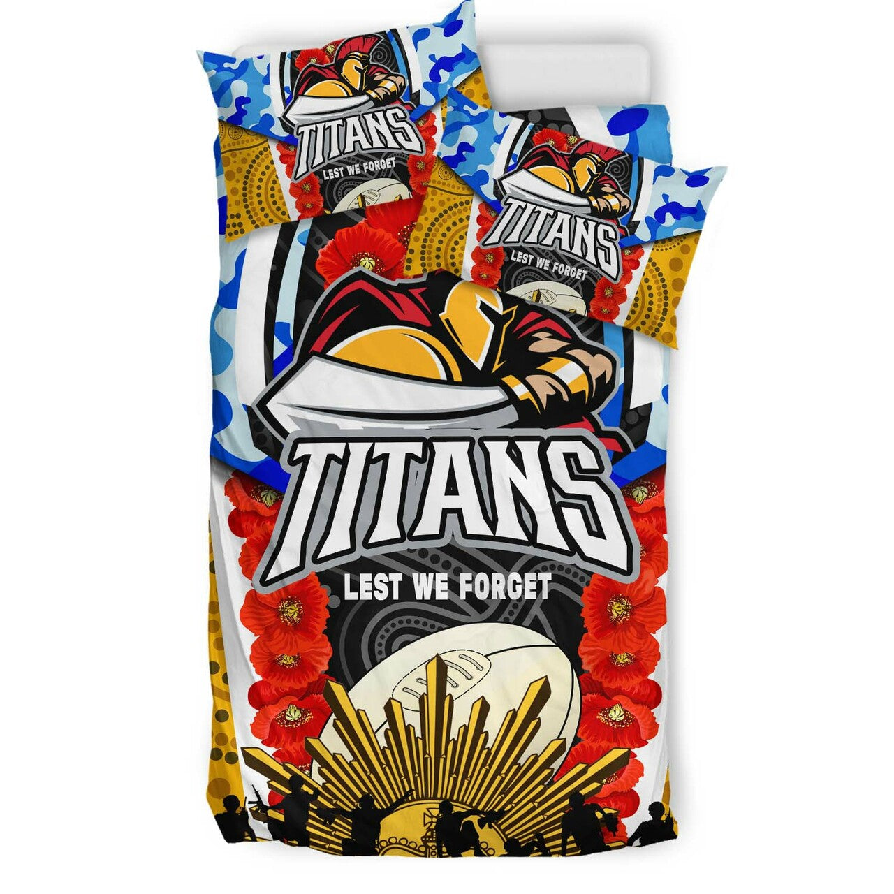 titans-rugby-anzac-aboriginal-bedding-set-titans-with-poppy-watercolor-flower-bedding-set