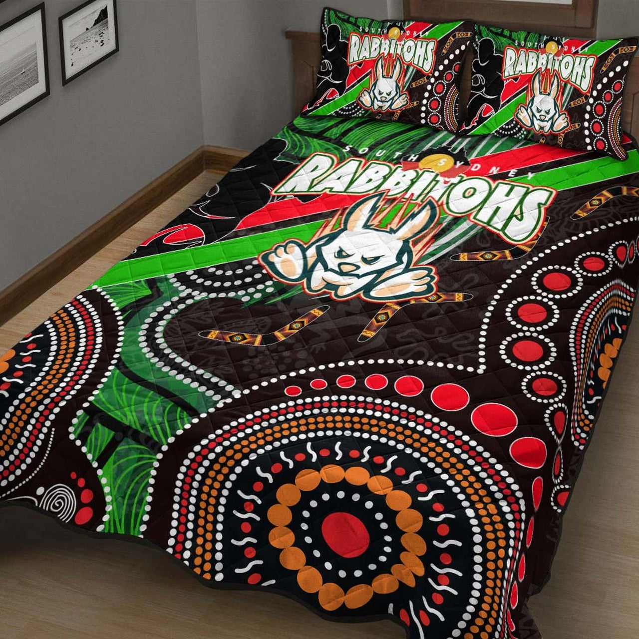 rabbitohs-rugby-anzac-aboriginal-quilt-bed-set-rabbitohs-remembrance-day-with-poppy-flower-quilt-bed-set