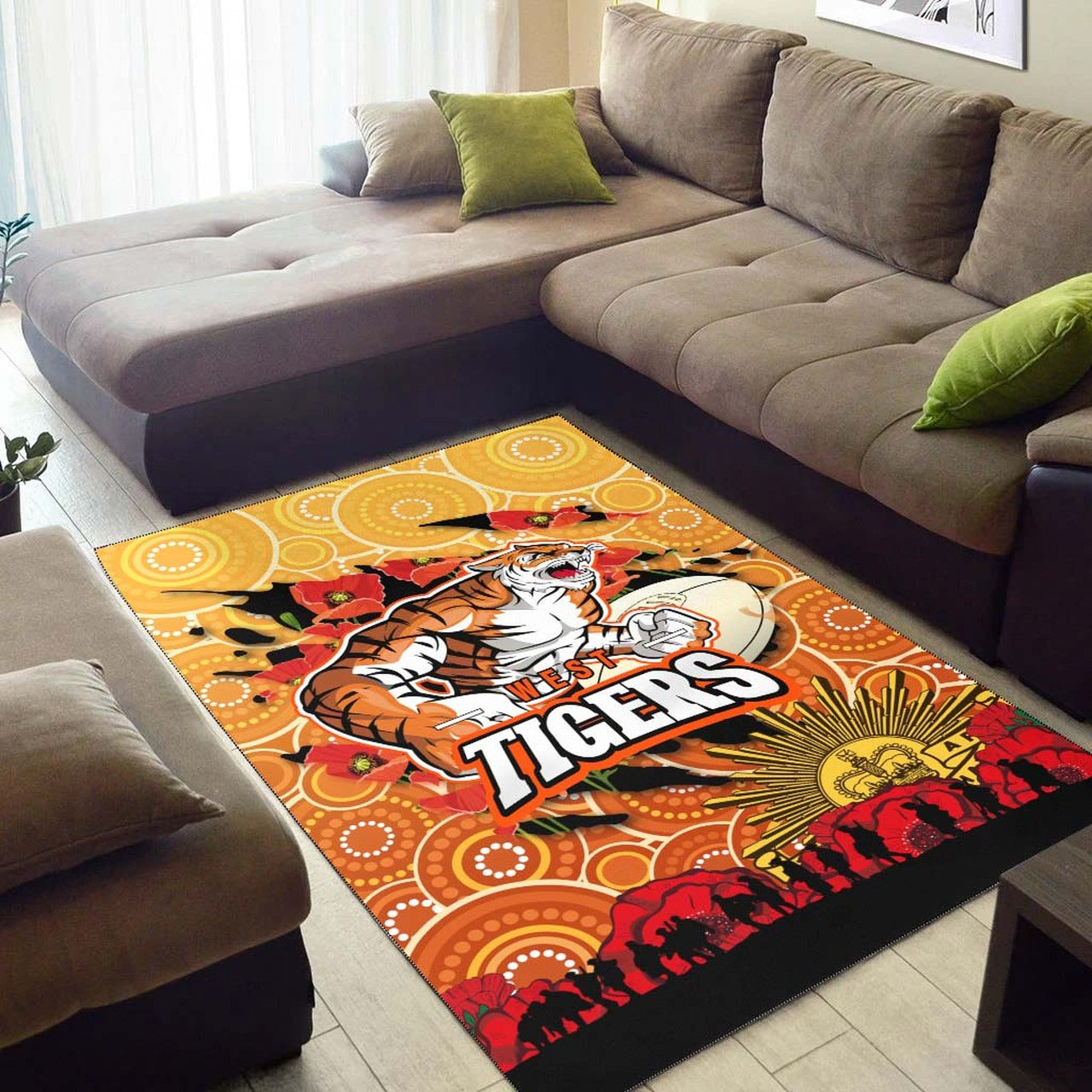 tigers-rugby-anzac-aboriginal-area-rug-tigers-rugby-with-remembrance-day-poppy-flower-area-rug