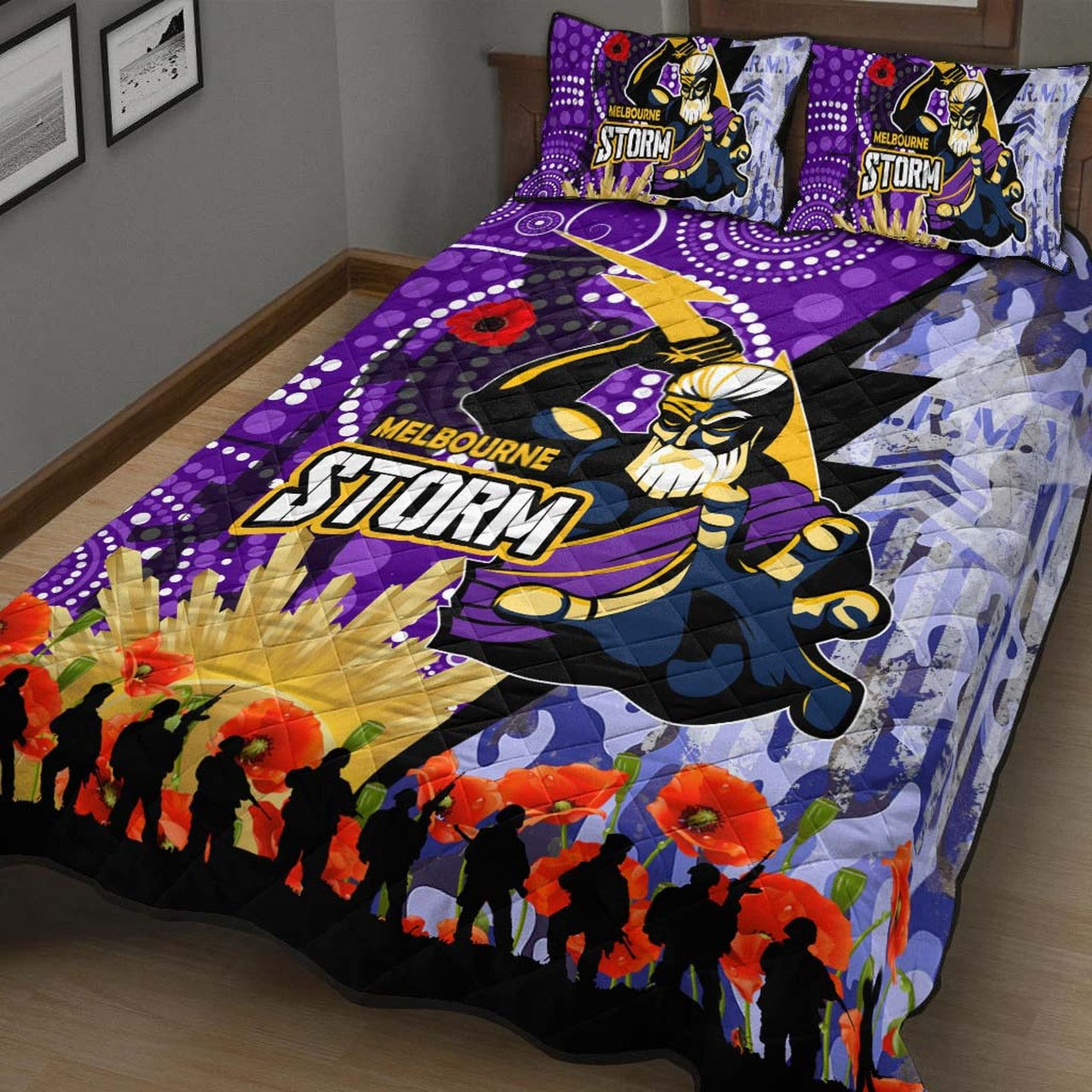 storm-rugby-anzac-aboriginal-quilt-bed-set-melbourne-storm-with-remembrance-day-poppy-flower-quilt-bed-set
