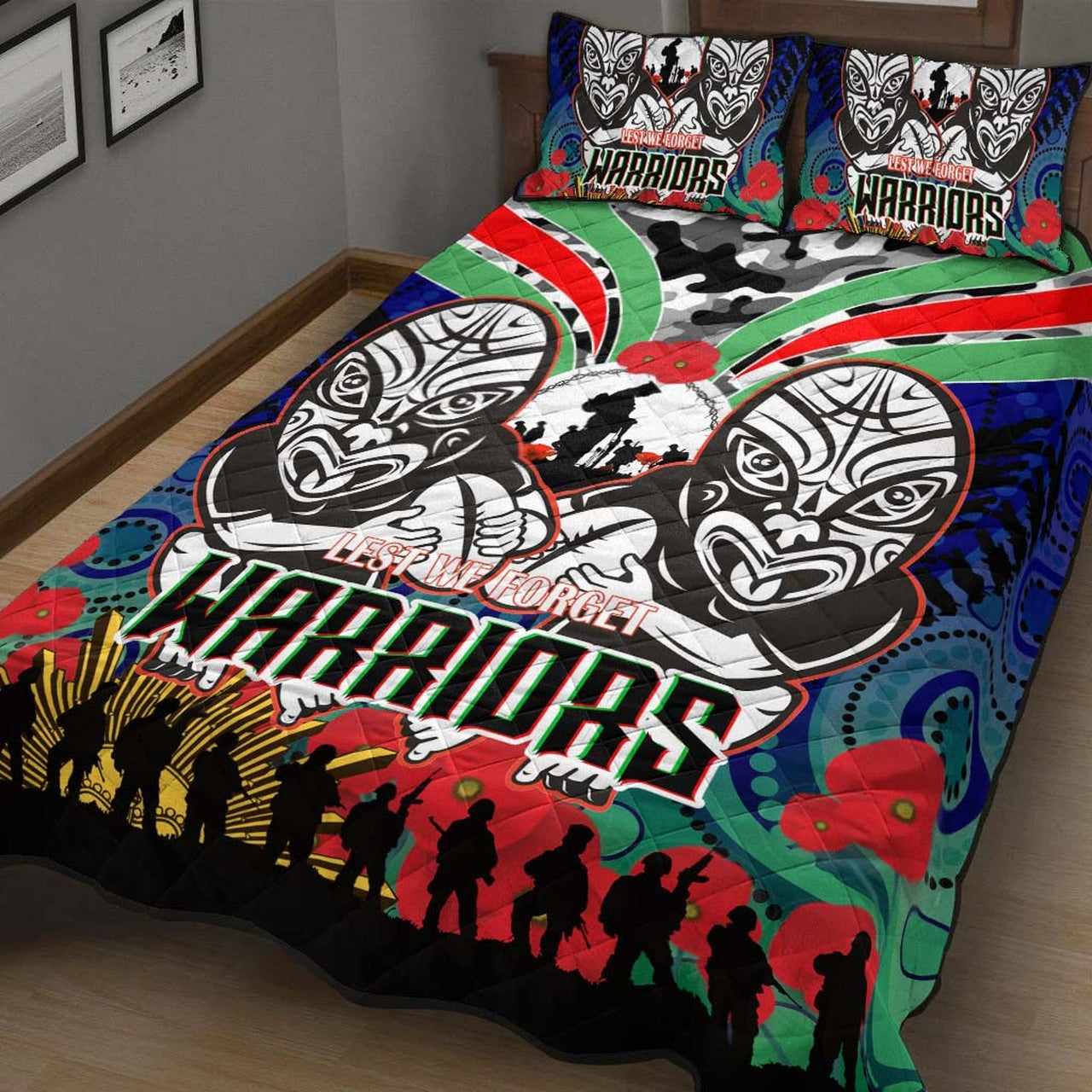 warrior-rugby-anzac-aboriginal-quilt-bed-set-new-zealand-warriors-anzac-day-with-maori-mask-quilt-bed-set