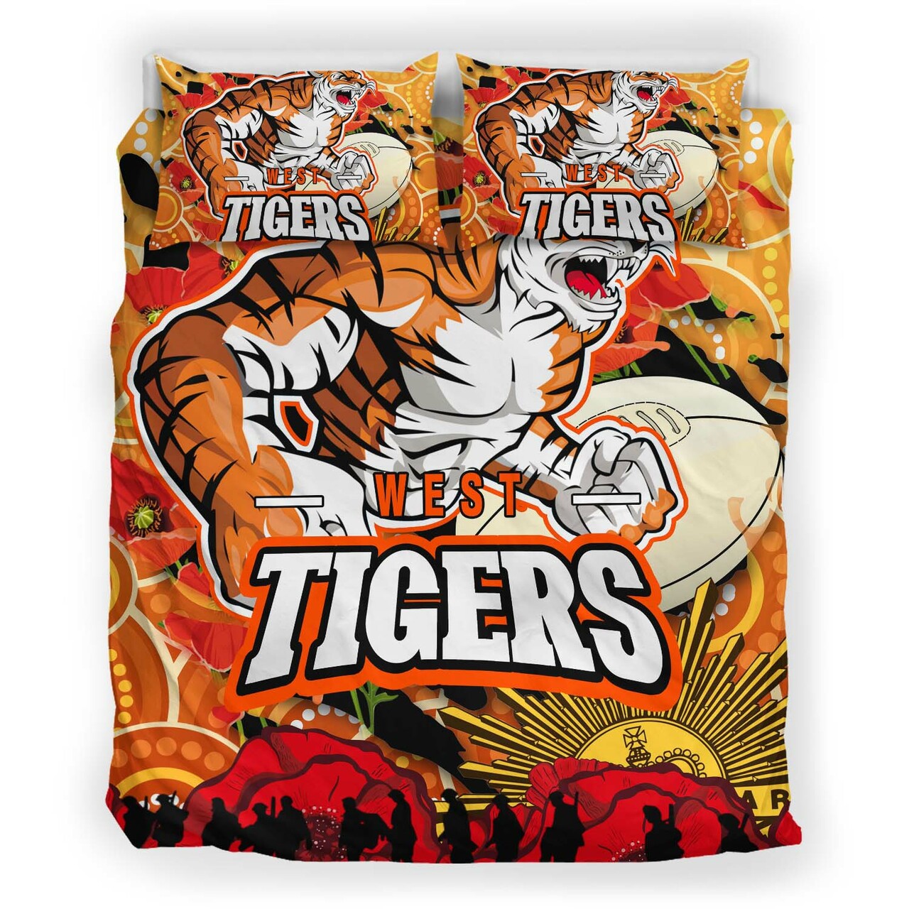 tigers-rugby-anzac-aboriginal-bedding-set-tigers-rugby-with-remembrance-day-poppy-flower-bedding-set
